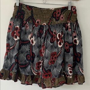 Anthropologie Letmebe Skirt Women’s XL Elastic Waist Floral Bow Ruffle Mini